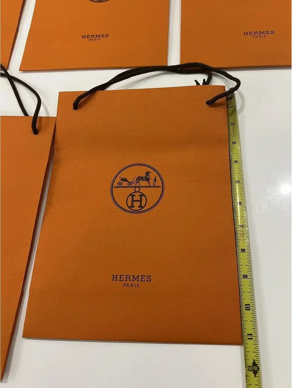 Hermes Orange Paper 5 Gift Bags Brown Cord Handles 8